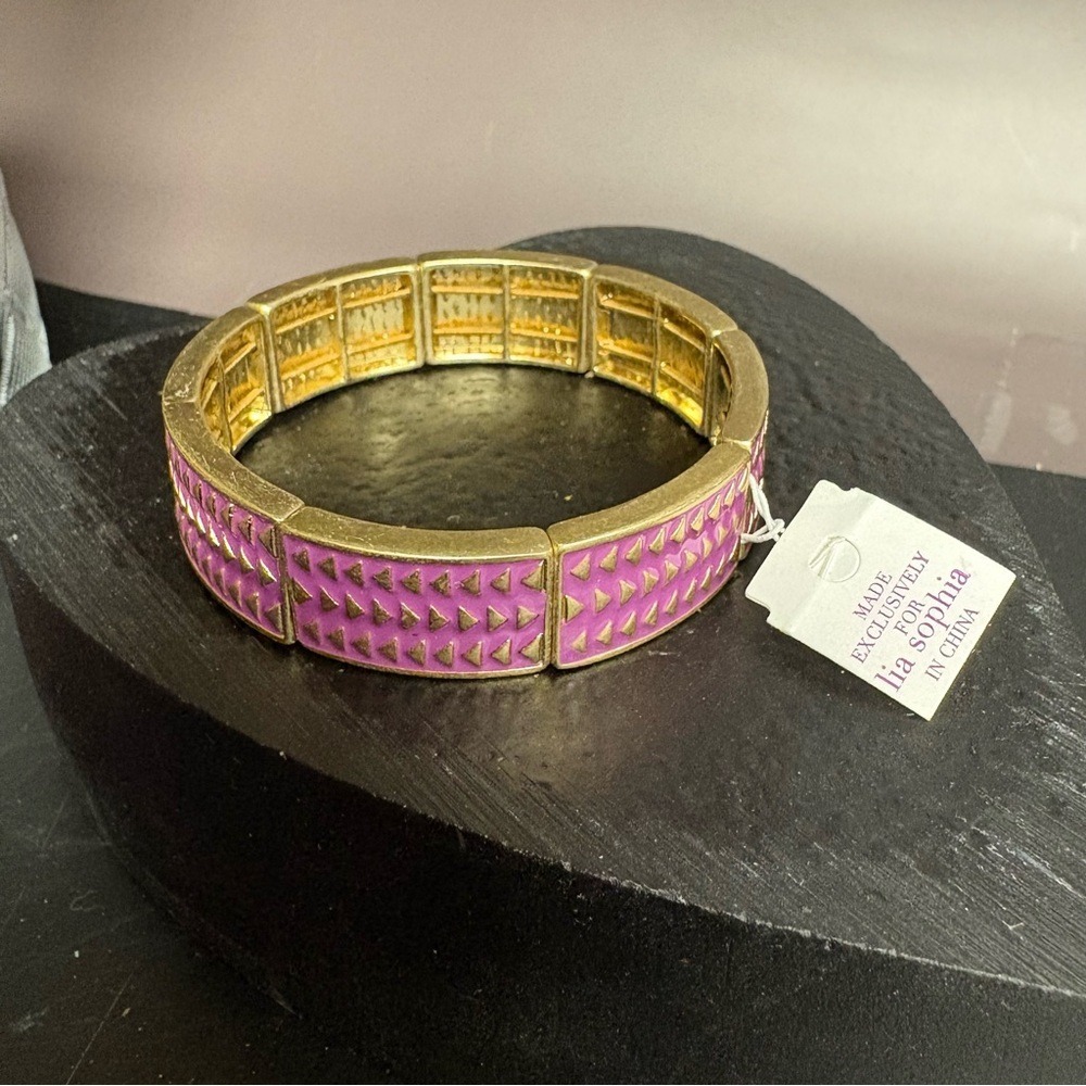 Lia Sophia Fuchsia Stretch Bangle Bracelet |‎ Gold Tone Purple NWT